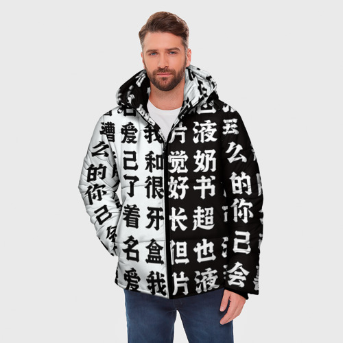 Мужская зимняя куртка 3D Японские иероглифы Япония Tokyo, цвет светло-серый - фото 3
