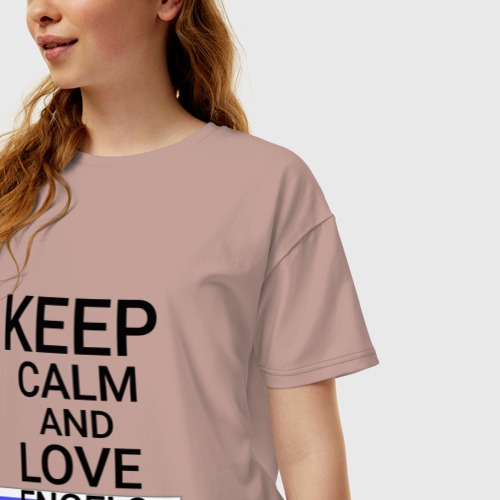 Женская футболка хлопок Oversize Keep calm Engels (Энгельс), цвет пыльно-розовый - фото 3