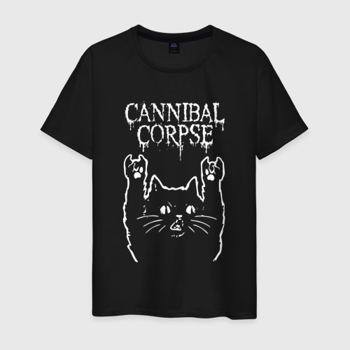 Мужская футболка из хлопка с принтом Cannibal Corpse Рок кот, вид спереди №1
