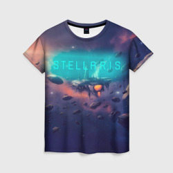 Женская футболка 3D Stellaris космический корабль на фоне астероидов