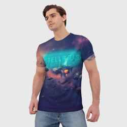 Мужская футболка 3D Stellaris космический корабль на фоне астероидов - фото 2