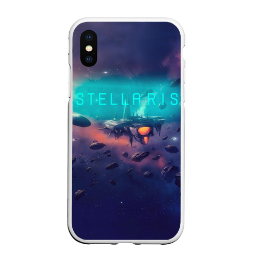 Чехол для iPhone XS Max матовый Stellaris космический корабль на фоне астероидов, цвет белый