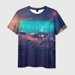 Мужская футболка 3D Stellaris космический корабль на фоне астероидов