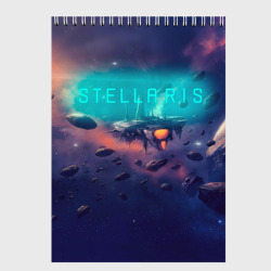 Скетчбук Stellaris космический корабль на фоне астероидов
