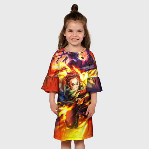 Детское платье 3D с принтом Клинок, рассекающий демонов / Demon Slayer, вид сбоку #3