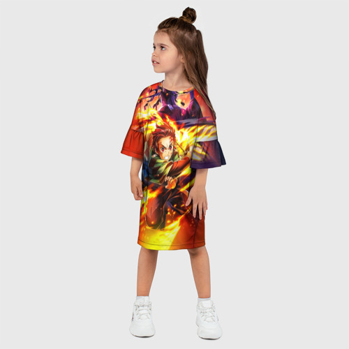Детское платье 3D с принтом Клинок, рассекающий демонов / Demon Slayer, фото на моделе #1