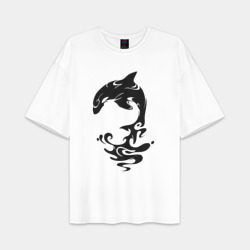 Женская футболка Oversize хлопок premium Чёрный Дельфин
