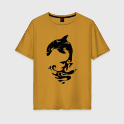 Женская футболка хлопок Oversize Чёрный Дельфин