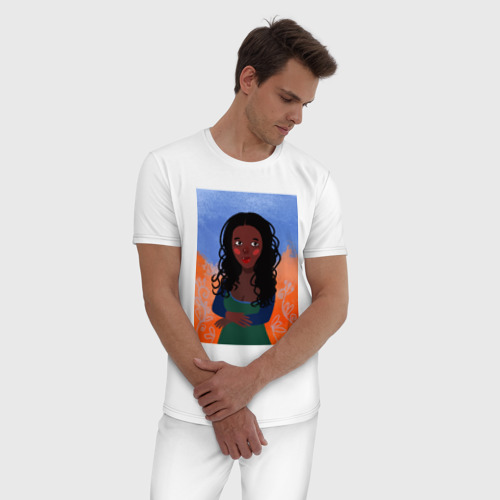 Мужская пижама хлопок Современная Мона Лиза, африканка, цвет белый - фото 3