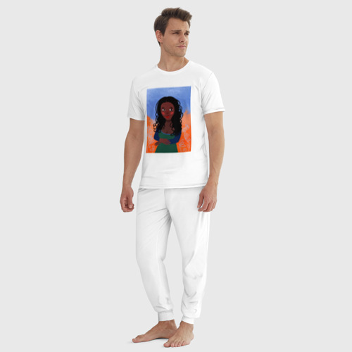 Мужская пижама хлопок Современная Мона Лиза, африканка, цвет белый - фото 5