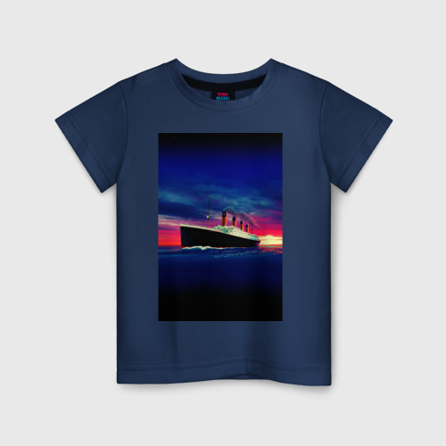 Детская футболка из хлопка с принтом Лайнер Титаник, вид спереди №1