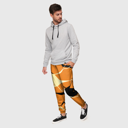 Мужские брюки 3D с принтом Абстрактные полосы на оранжевом фоне, фото на моделе #1