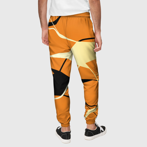 Мужские брюки 3D с принтом Абстрактные полосы на оранжевом фоне, вид сзади #2