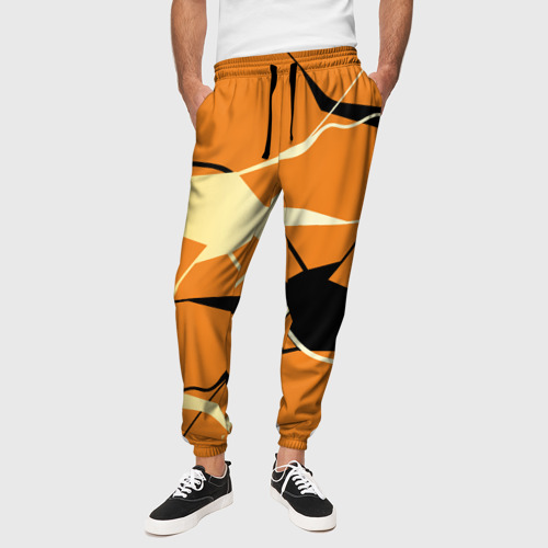 Мужские брюки 3D с принтом Абстрактные полосы на оранжевом фоне, вид сбоку #3