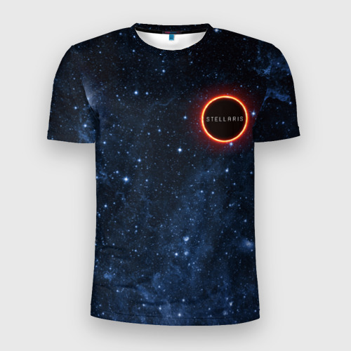Мужская футболка 3D Slim с принтом Stellaris | Black Hole | Logo, вид спереди #2
