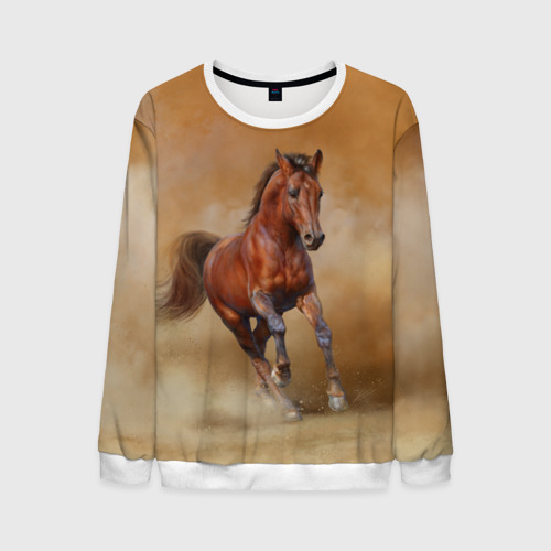 Мужской свитшот 3D Bay horse гнедой конь, цвет белый