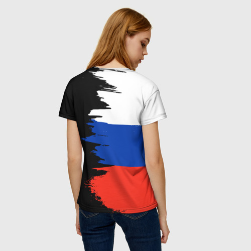 Женская футболка 3D Российский триколор на темном фоне, цвет 3D печать - фото 4