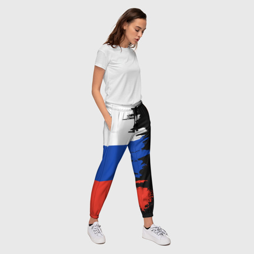 Женские брюки 3D Российский триколор на темном фоне, цвет 3D печать - фото 5