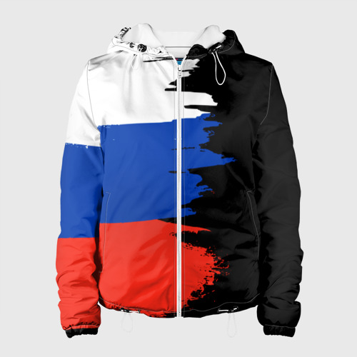 Женская куртка 3D Российский триколор на темном фоне, цвет белый