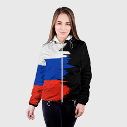 Женская куртка 3D Российский триколор на темном фоне - фото 2