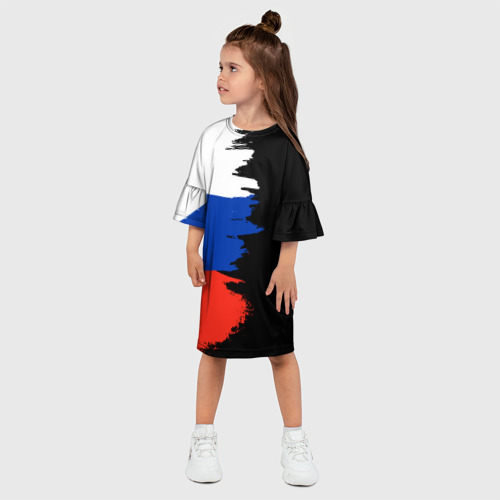 Детское платье 3D Российский триколор на темном фоне, цвет 3D печать - фото 3