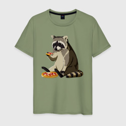 Мужская футболка хлопок Енот кушает пиццу