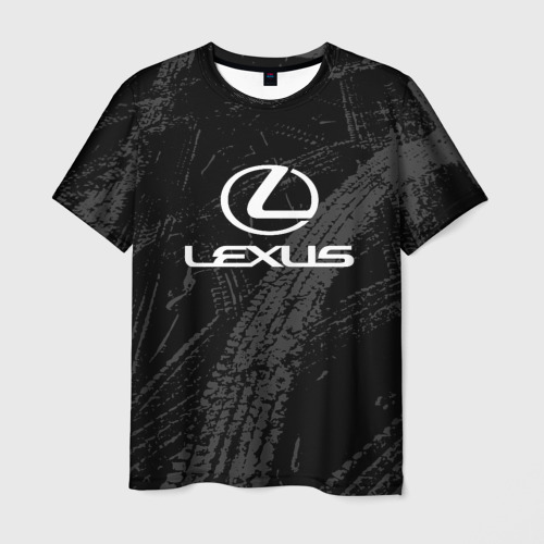 Мужская футболка 3D с принтом Lexus - следы шин, вид спереди #2