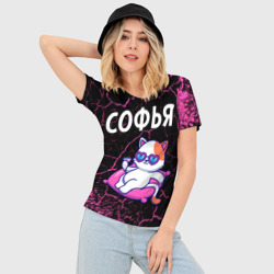 Женская футболка 3D Slim Софья + кошечка + Арт - фото 2
