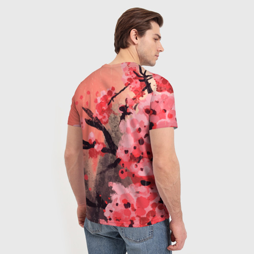 Мужская футболка 3D с принтом Красная Сакура Red Sakura, вид сзади #2