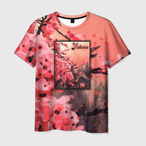 Мужская футболка 3D с принтом Красная Сакура Red Sakura, вид спереди #2