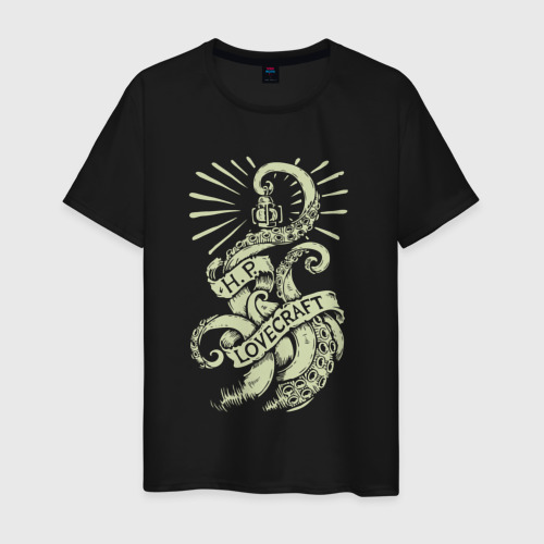 Мужская футболка из хлопка с принтом HP Lovecraft Щупальца Лавкрафт Ктулху, вид спереди №1