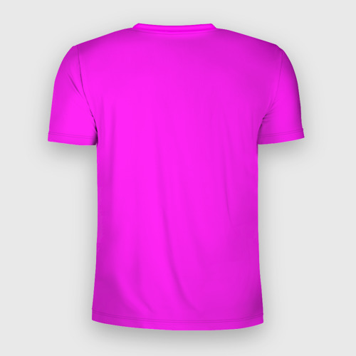 Мужская футболка 3D Slim с принтом Однотонный розовый неоновый Пион, вид сзади #1