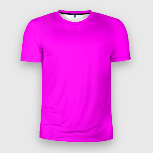 Мужская футболка 3D Slim с принтом Однотонный розовый неоновый Пион, вид спереди #2