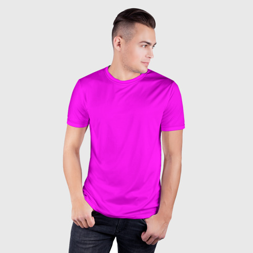 Мужская футболка 3D Slim с принтом Однотонный розовый неоновый Пион, фото на моделе #1