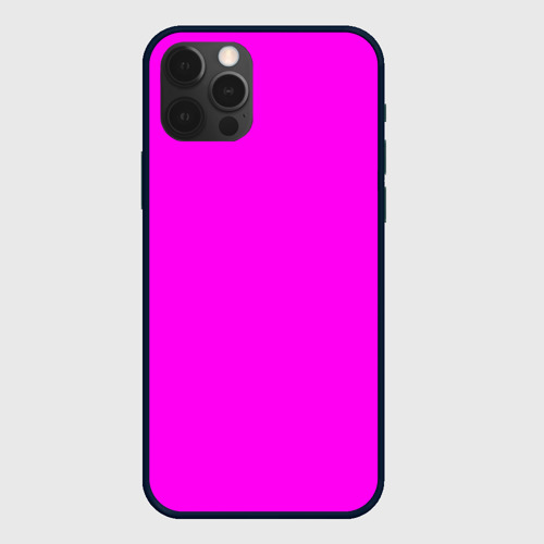 Чехол для iPhone 12 Pro с принтом Однотонный розовый неоновый Пион, вид спереди #2