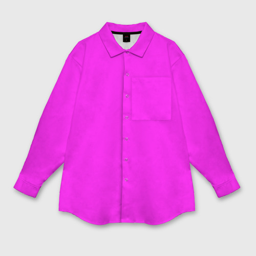 Мужская рубашка оверсайз с принтом Однотонный розовый неоновый «Пион», вид спереди №1