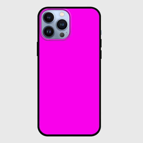 Чехол для iPhone 13 Pro Max с принтом Однотонный розовый неоновый Пион, вид спереди #2