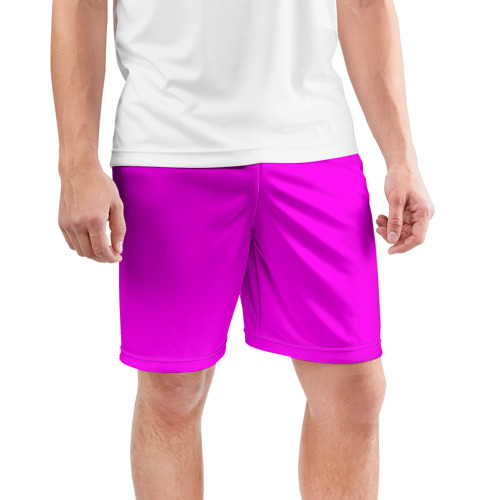 Мужские шорты спортивные с принтом Однотонный розовый неоновый Пион, фото на моделе #1