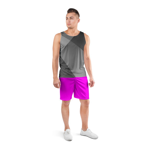 Мужские шорты спортивные с принтом Однотонный розовый неоновый Пион, вид сбоку #3