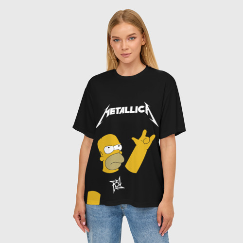 Женская футболка oversize 3D Metallica Гомер Симпсон рокер, цвет 3D печать - фото 3