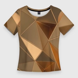 Женская футболка 3D Slim Золотые 3D треугольники