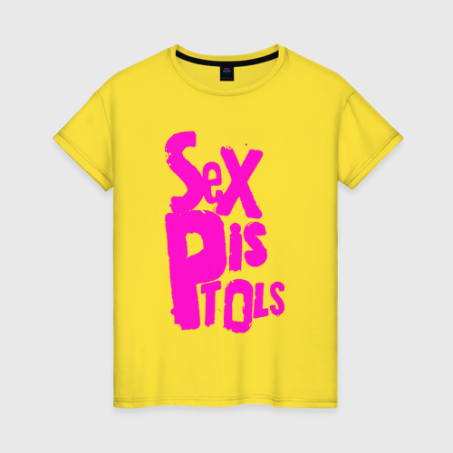 Женская футболка хлопок Огромная надпись Sex Pistols, цвет желтый