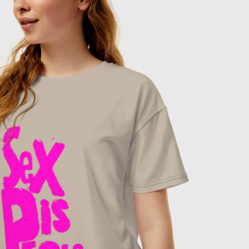 Женская футболка хлопок Oversize Огромная надпись Sex Pistols, цвет миндальный - фото 3