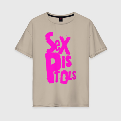 Женская футболка хлопок Oversize Огромная надпись Sex Pistols, цвет миндальный