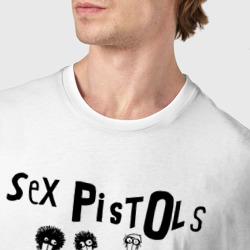 Футболка с принтом Арт на группу Sex Pistols для женщины, вид на модели спереди №4. Цвет основы: белый