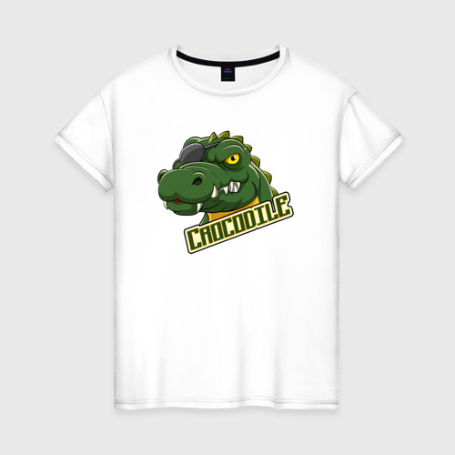 Женская футболка хлопок с принтом Pirate Crocodile, вид спереди #2