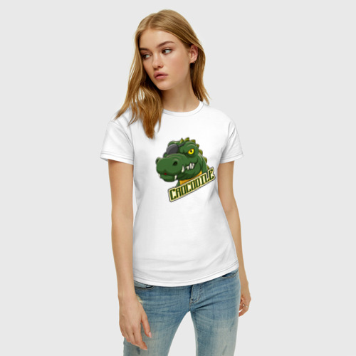 Женская футболка хлопок с принтом Pirate Crocodile, фото на моделе #1