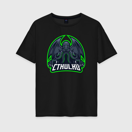 Женская футболка хлопок Oversize Dark cthulhu, цвет черный