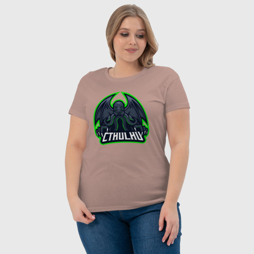 Женская футболка хлопок с принтом Dark Cthulhu, фото #4