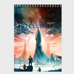 Скетчбук Stellaris космические корабли на фоне башни